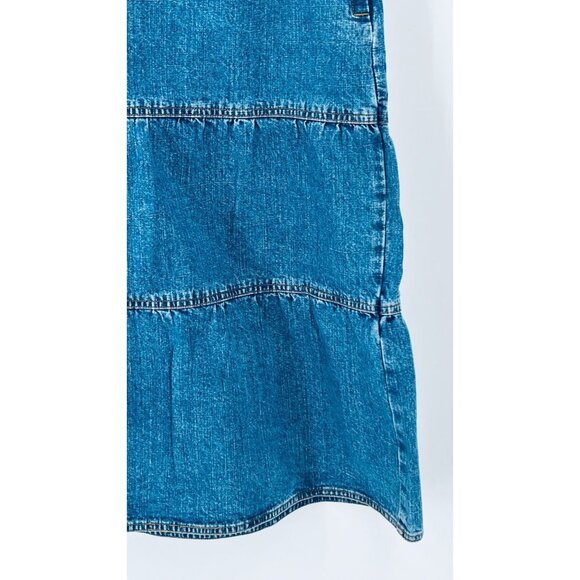 Loft Ann Taylor Tired Ruffled Midi Length Denim  Skirt Size 14P Ruffles Side Zip - Picture 5 of 9